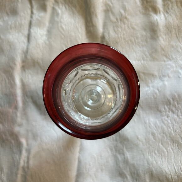 VTG TIFFIN GLASS KINGS CROWN THUMBPRINT RUBY RED FLASH STEMMED CORDIAL GLASS - Picture 2 of 3